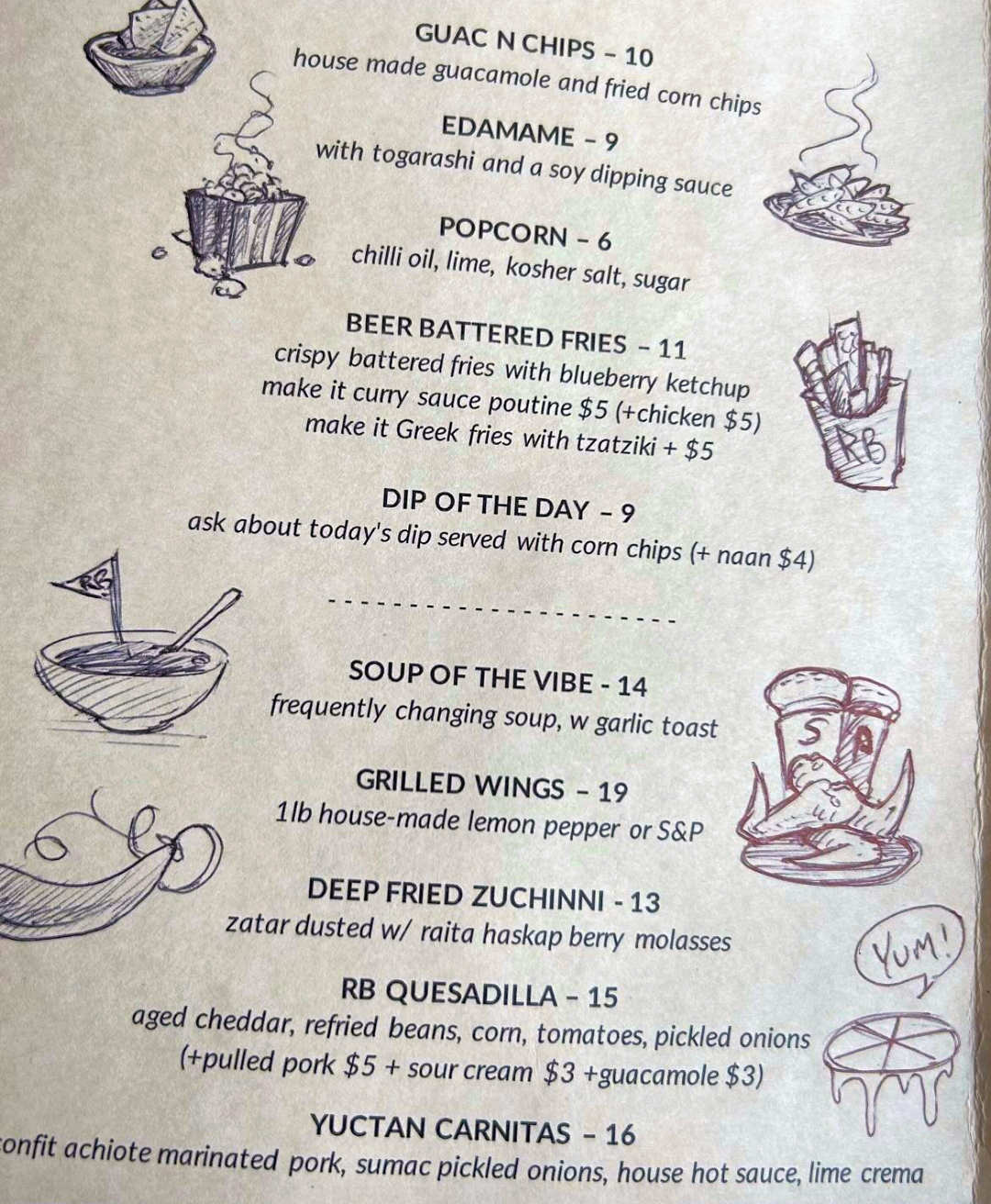 Sketches on Red Beard Menu — Clay Walker Art