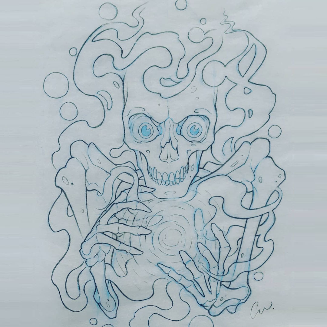 Skele Playing with Energy — Clay Walker Tattoo