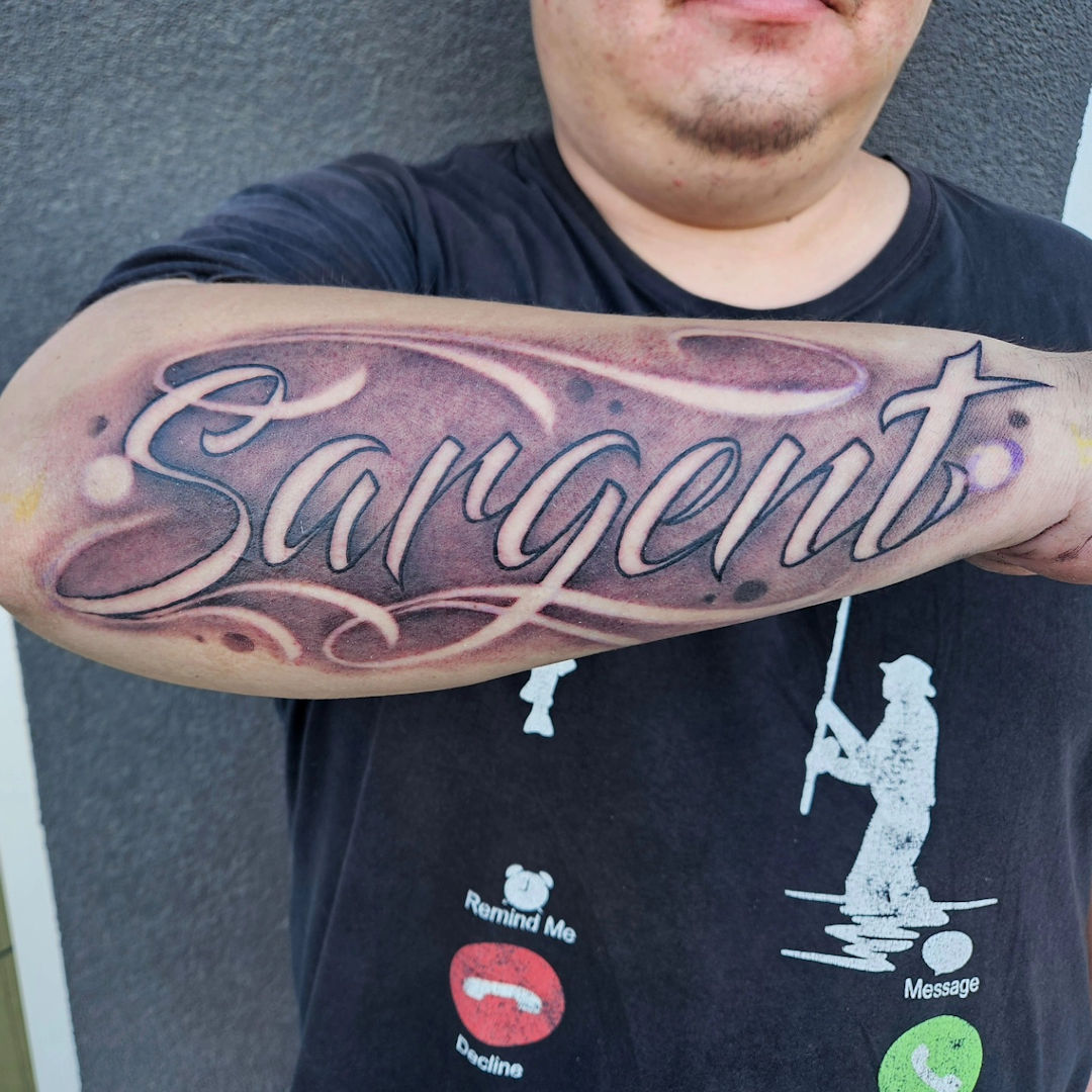 Forearm Script Blast — Clay Walker Tattoo